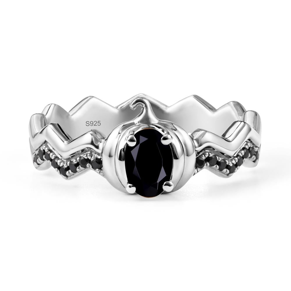 Oval Black Spinel Pumpkin Ring - LUO Jewelry #metal_sterling silver
