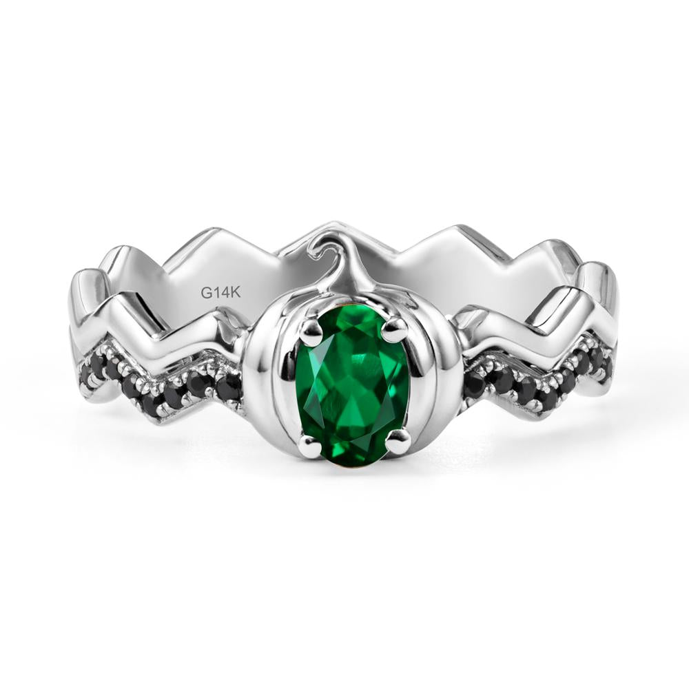 Oval Emerald and Black Spinel Pumpkin Ring - LUO Jewelry #metal_14k white gold