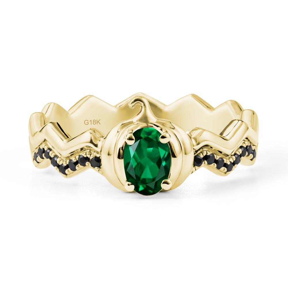 Oval Emerald and Black Spinel Pumpkin Ring - LUO Jewelry #metal_18k yellow gold
