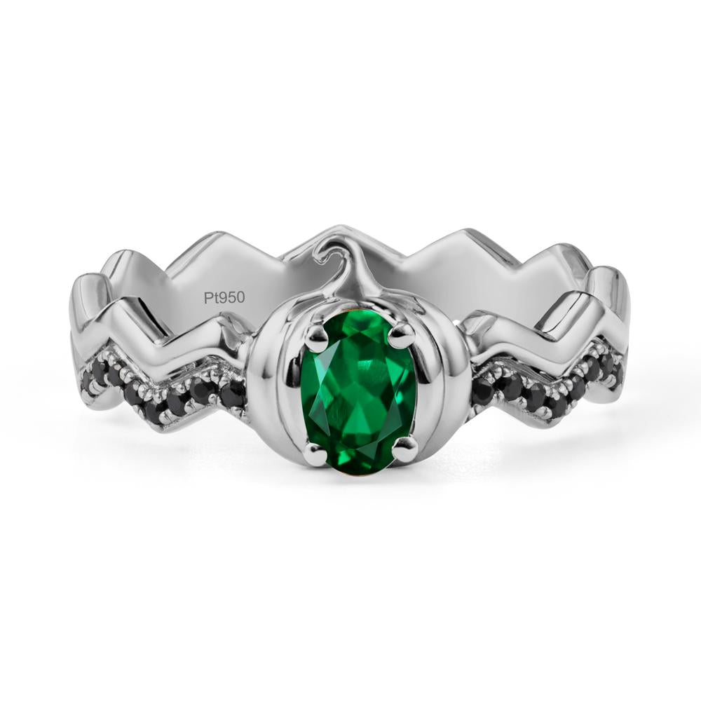 Oval Emerald and Black Spinel Pumpkin Ring - LUO Jewelry #metal_platinum