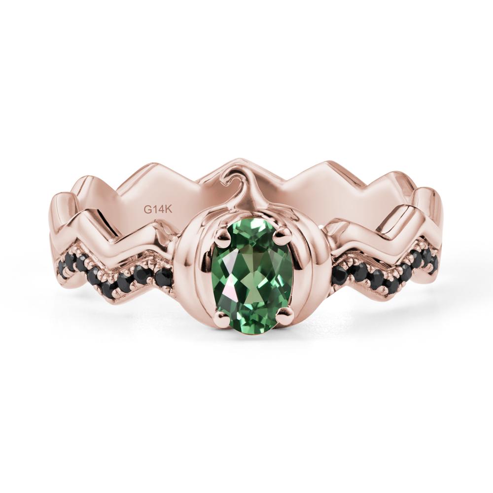 Oval Green Sapphire and Black Spinel Pumpkin Ring - LUO Jewelry #metal_14k rose gold