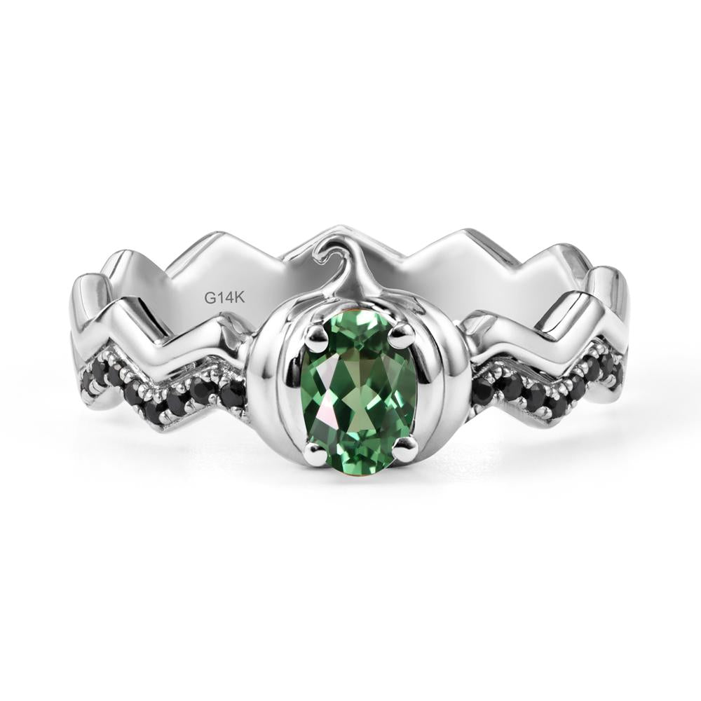 Oval Green Sapphire and Black Spinel Pumpkin Ring - LUO Jewelry #metal_14k white gold