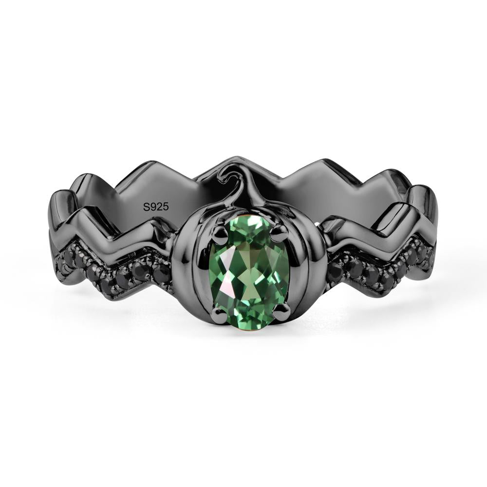 Oval Green Sapphire and Black Spinel Pumpkin Ring - LUO Jewelry #metal_black finish sterling silver