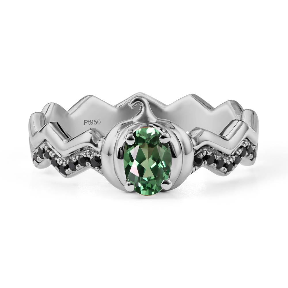 Oval Green Sapphire and Black Spinel Pumpkin Ring - LUO Jewelry #metal_platinum