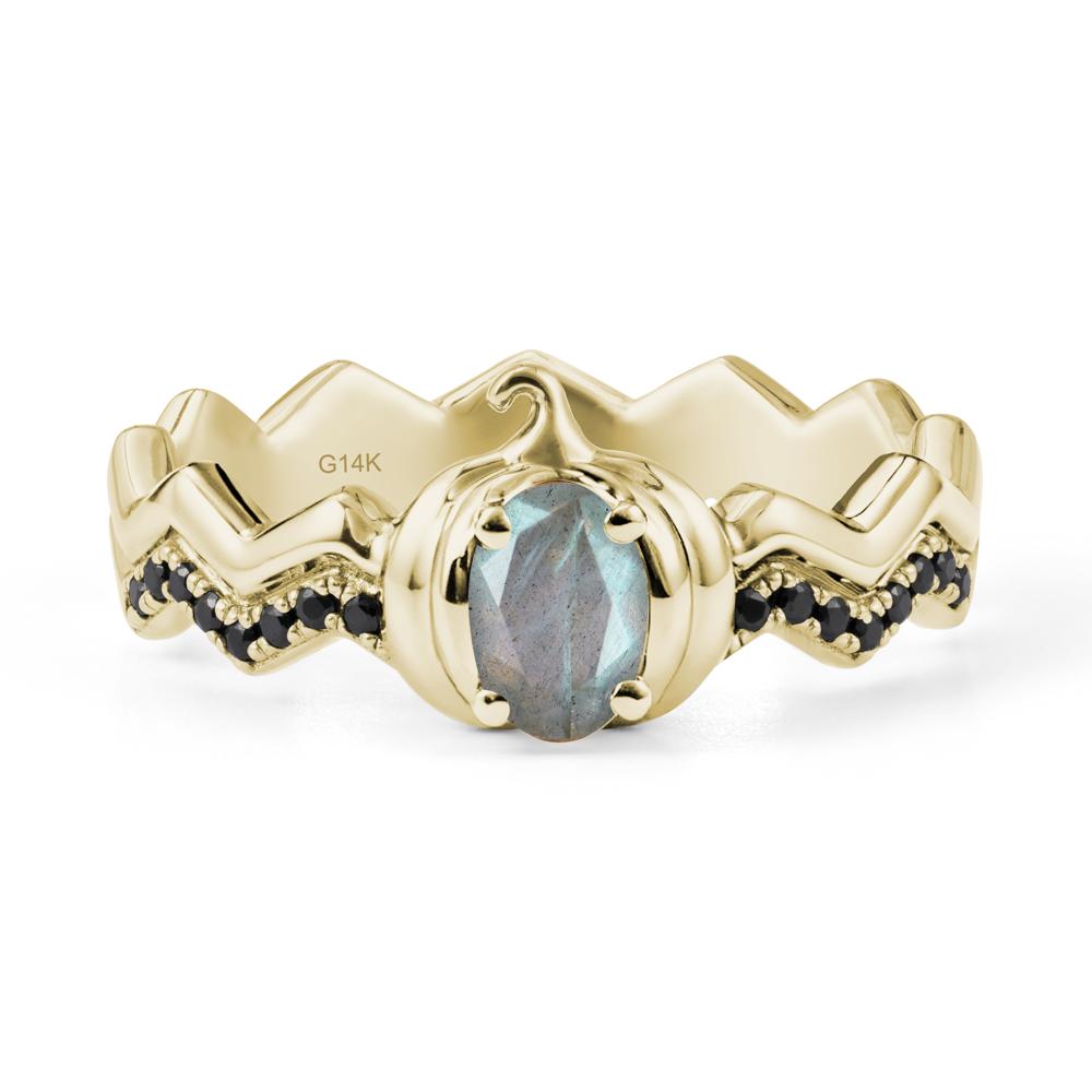 Oval Labradorite and Black Spinel Pumpkin Ring - LUO Jewelry #metal_14k yellow gold