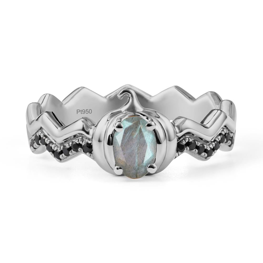 Oval Labradorite and Black Spinel Pumpkin Ring - LUO Jewelry #metal_platinum