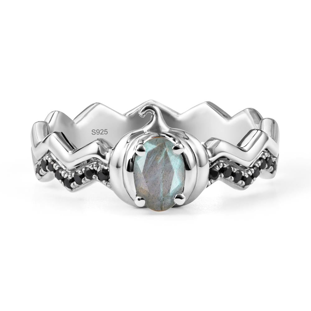 Oval Labradorite and Black Spinel Pumpkin Ring - LUO Jewelry #metal_sterling silver