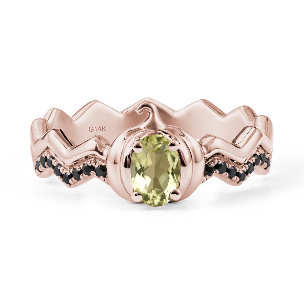 Halloween Pumpkin Lemon Quartz and Black Spinel Ring - LUO Jewelry #metal_14k rose gold