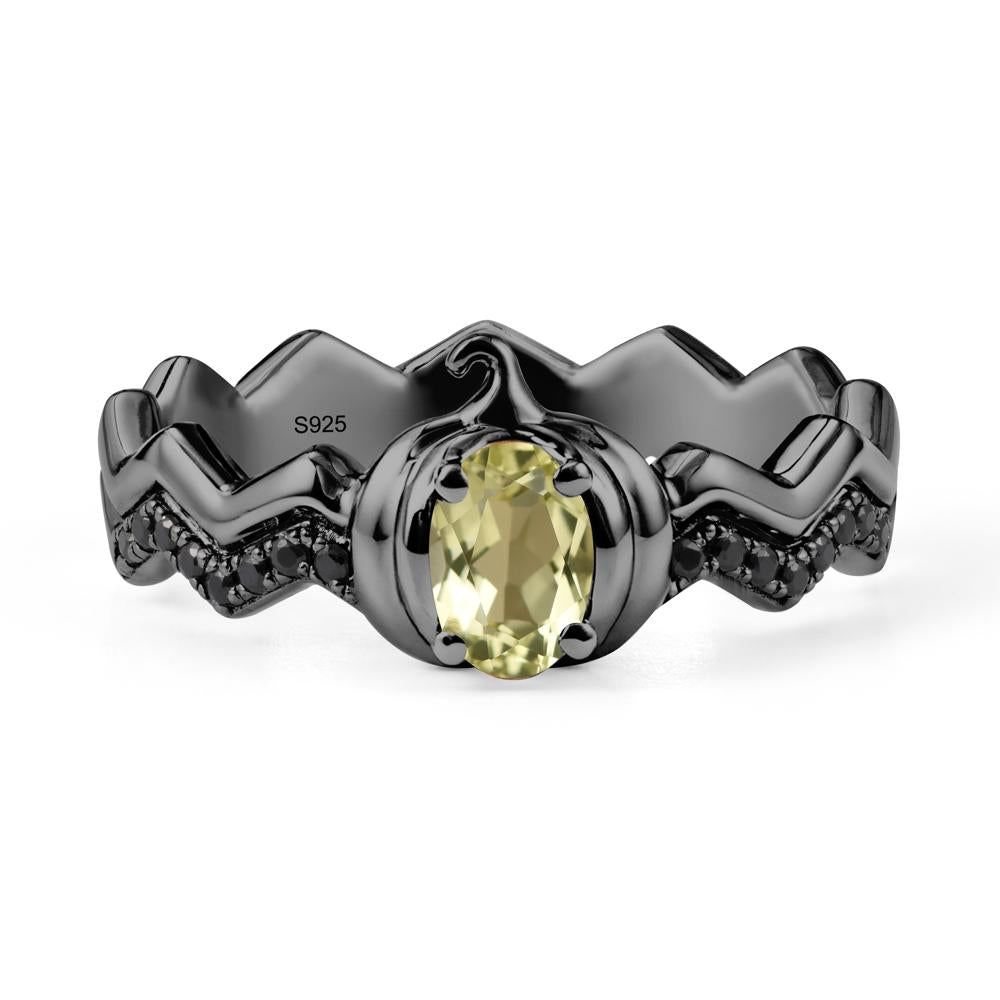 Halloween Pumpkin Lemon Quartz and Black Spinel Ring - LUO Jewelry #metal_black finish sterling silver