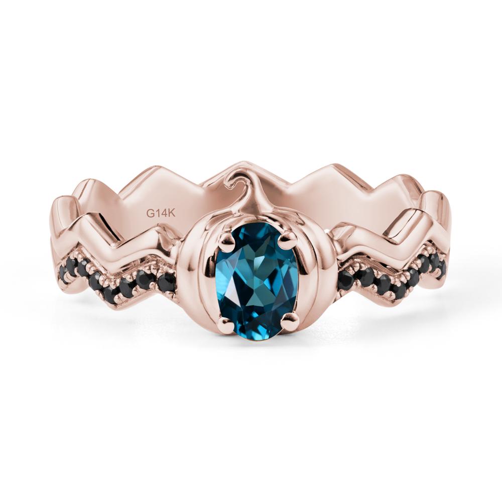 Oval London Blue Topaz and Black Spinel Pumpkin Ring - LUO Jewelry #metal_14k rose gold