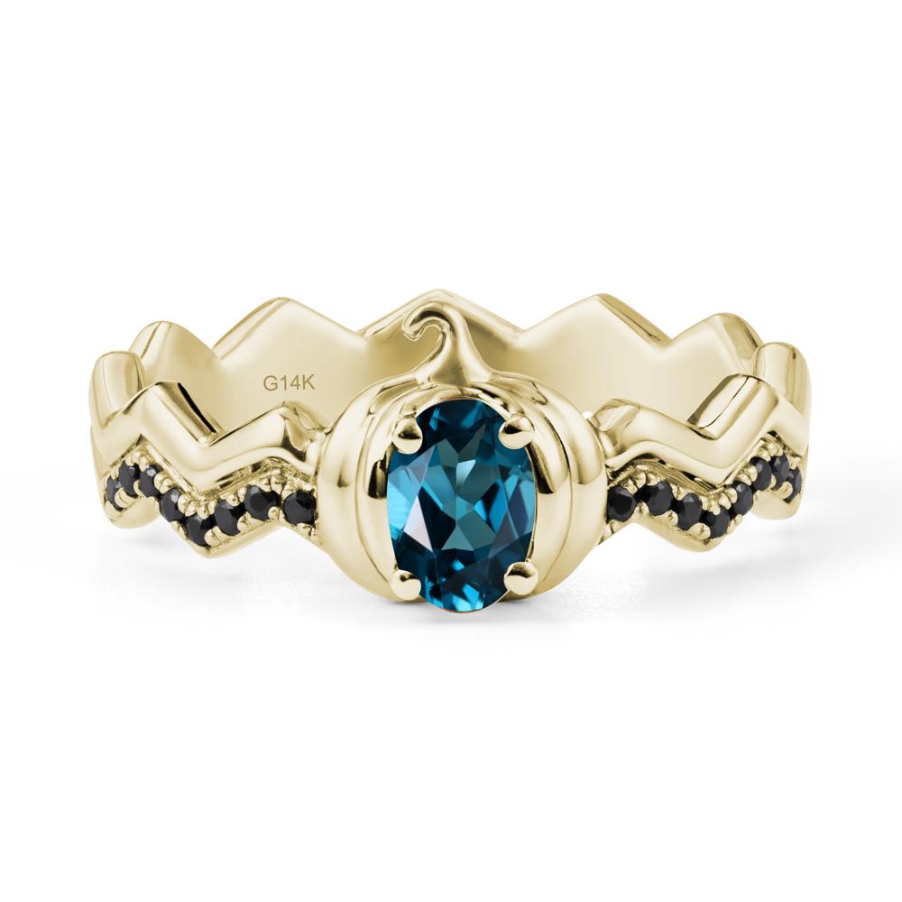 Oval London Blue Topaz and Black Spinel Pumpkin Ring - LUO Jewelry #metal_14k yellow gold