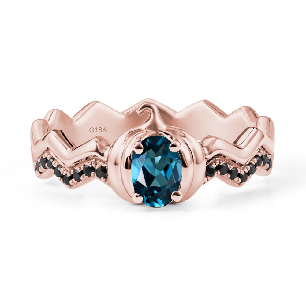 Oval London Blue Topaz and Black Spinel Pumpkin Ring - LUO Jewelry #metal_18k rose gold