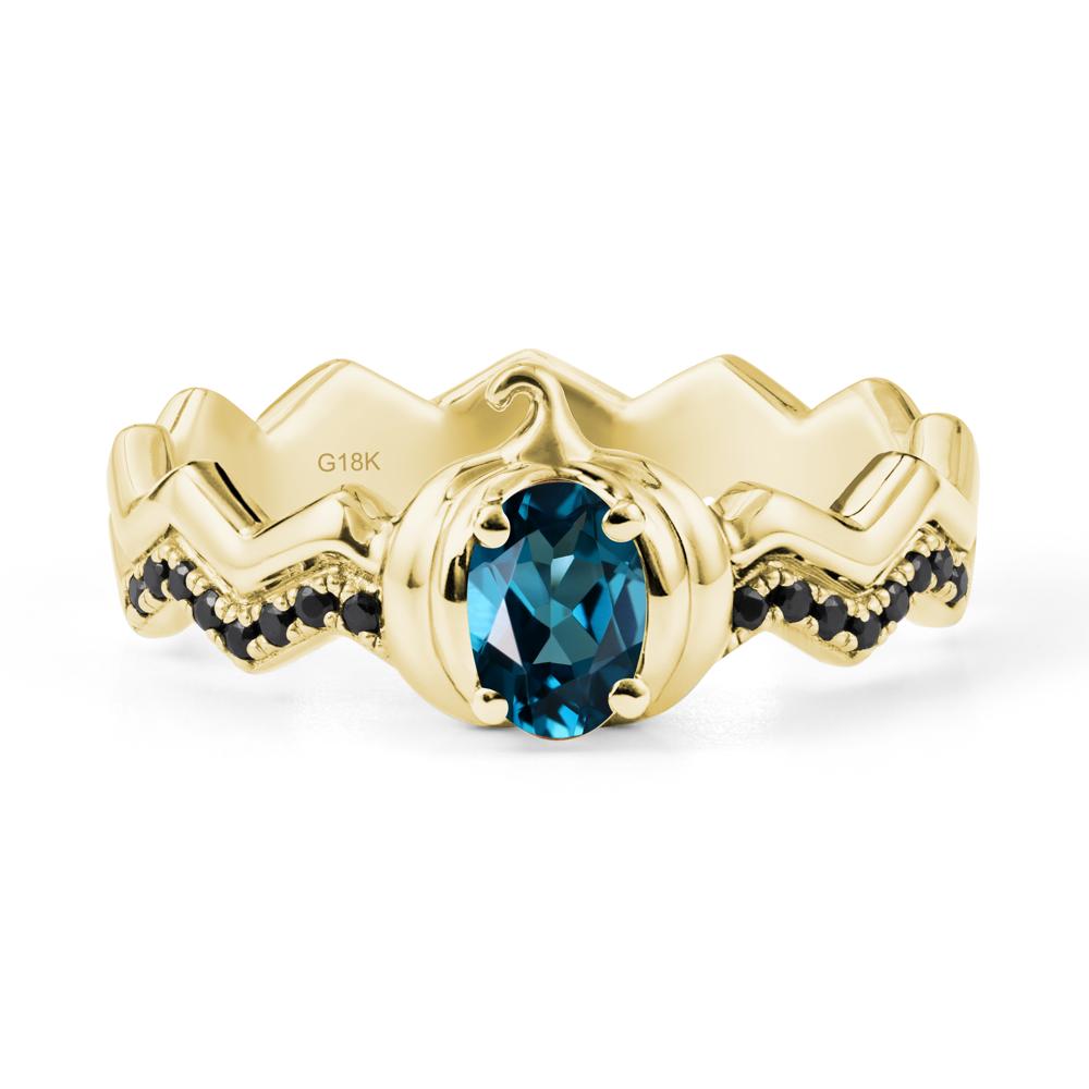 Oval London Blue Topaz and Black Spinel Pumpkin Ring - LUO Jewelry #metal_18k yellow gold