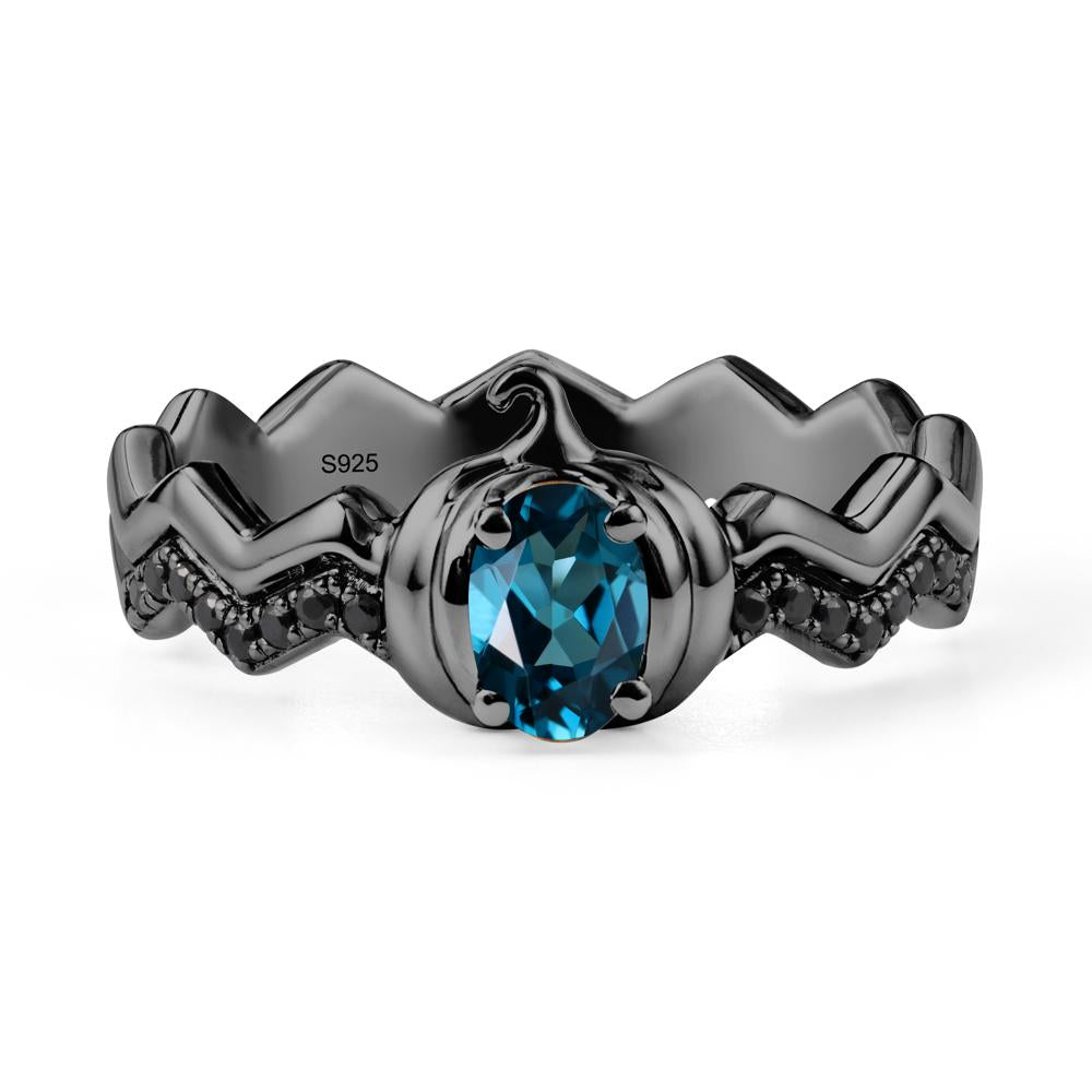 Oval London Blue Topaz and Black Spinel Pumpkin Ring - LUO Jewelry #metal_black finish sterling silver
