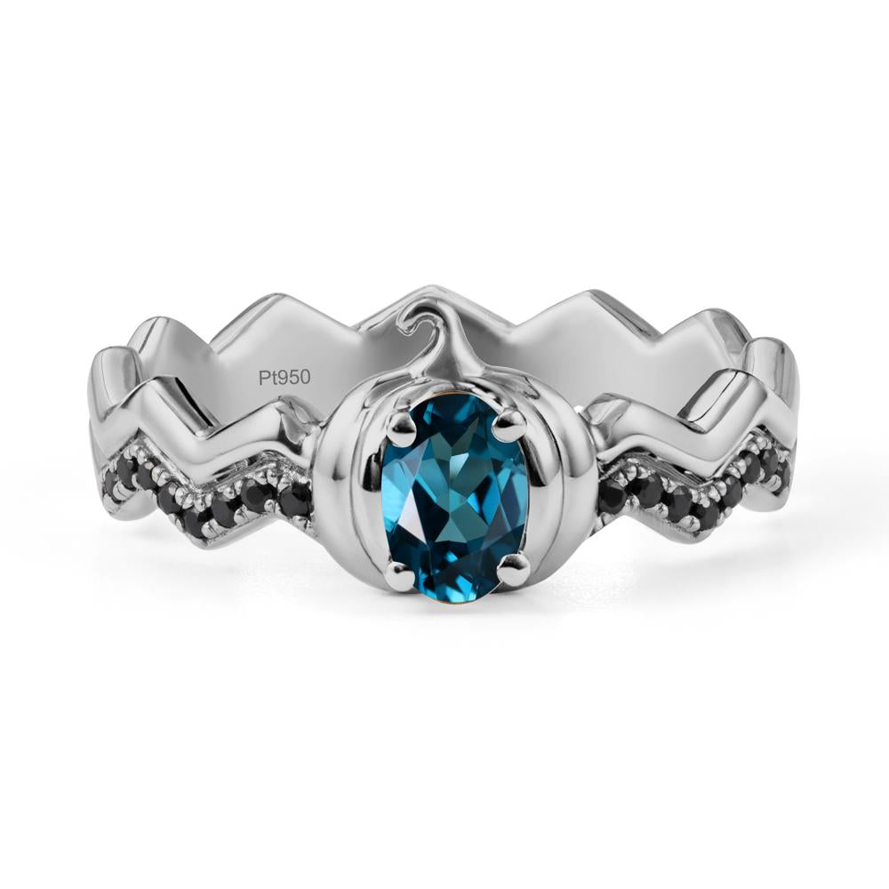 Oval London Blue Topaz and Black Spinel Pumpkin Ring - LUO Jewelry #metal_platinum