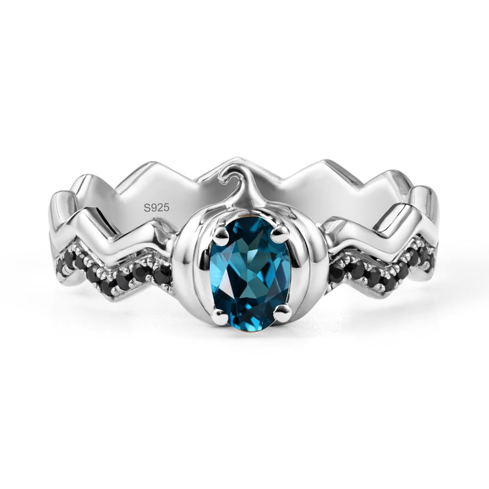 Oval London Blue Topaz and Black Spinel Pumpkin Ring - LUO Jewelry #metal_sterling silver