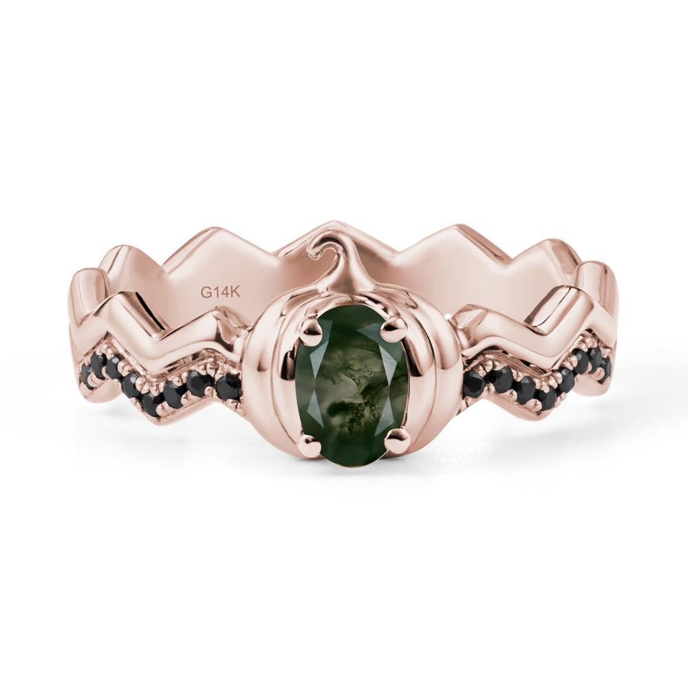 Halloween Pumpkin Moss Agate and Black Spinel Ring - LUO Jewelry #metal_14k rose gold