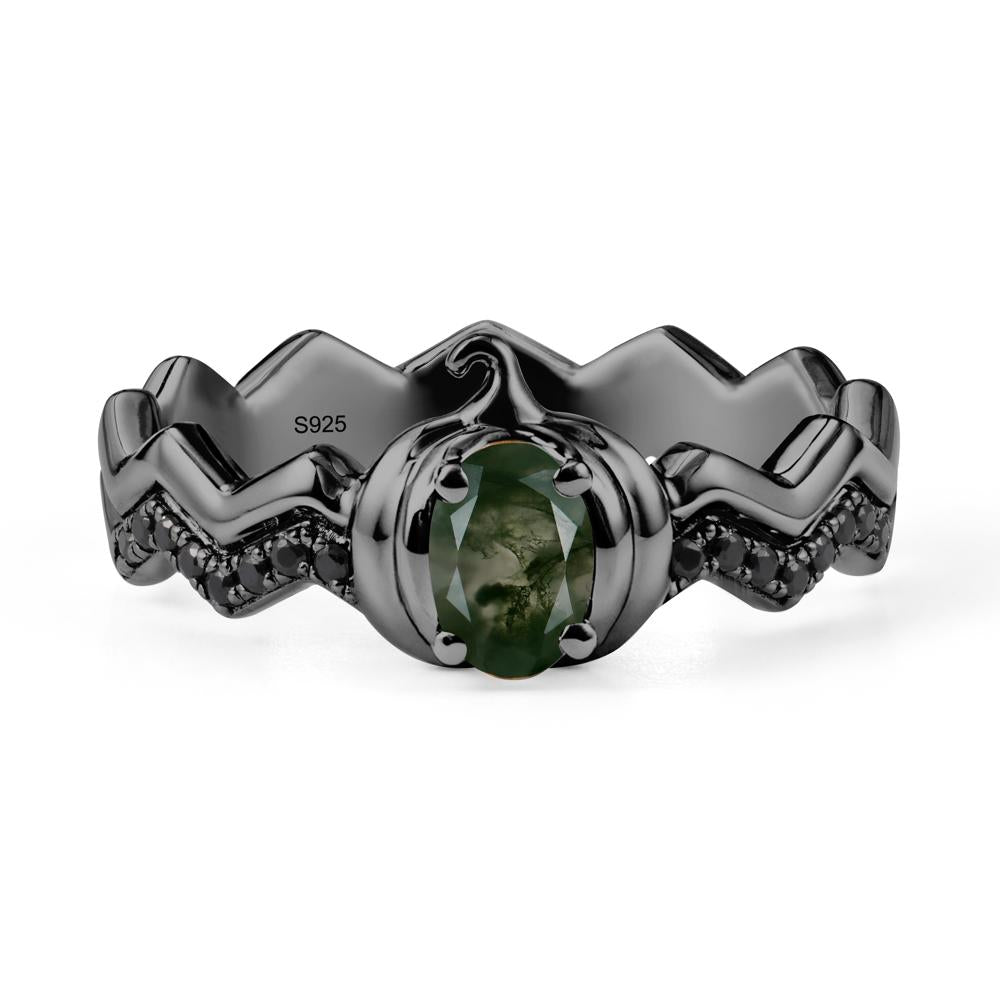 Halloween Pumpkin Moss Agate and Black Spinel Ring - LUO Jewelry #metal_black finish sterling silver
