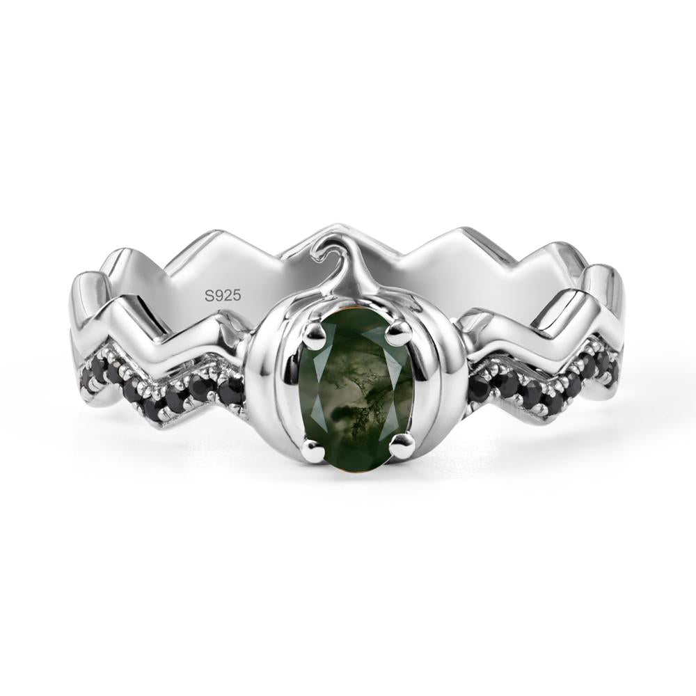 Halloween Pumpkin Moss Agate and Black Spinel Ring - LUO Jewelry #metal_sterling silver