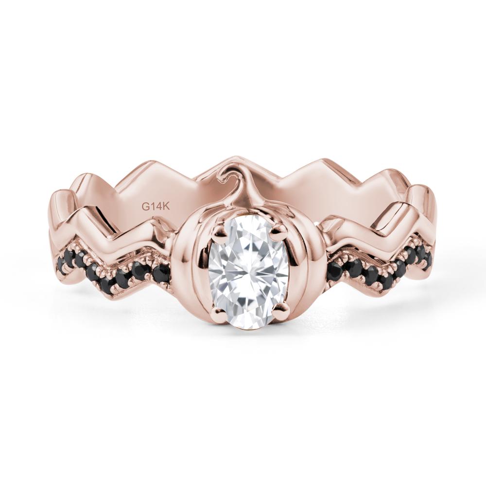 Oval Moissanite and Black Spinel Pumpkin Ring - LUO Jewelry #metal_14k rose gold