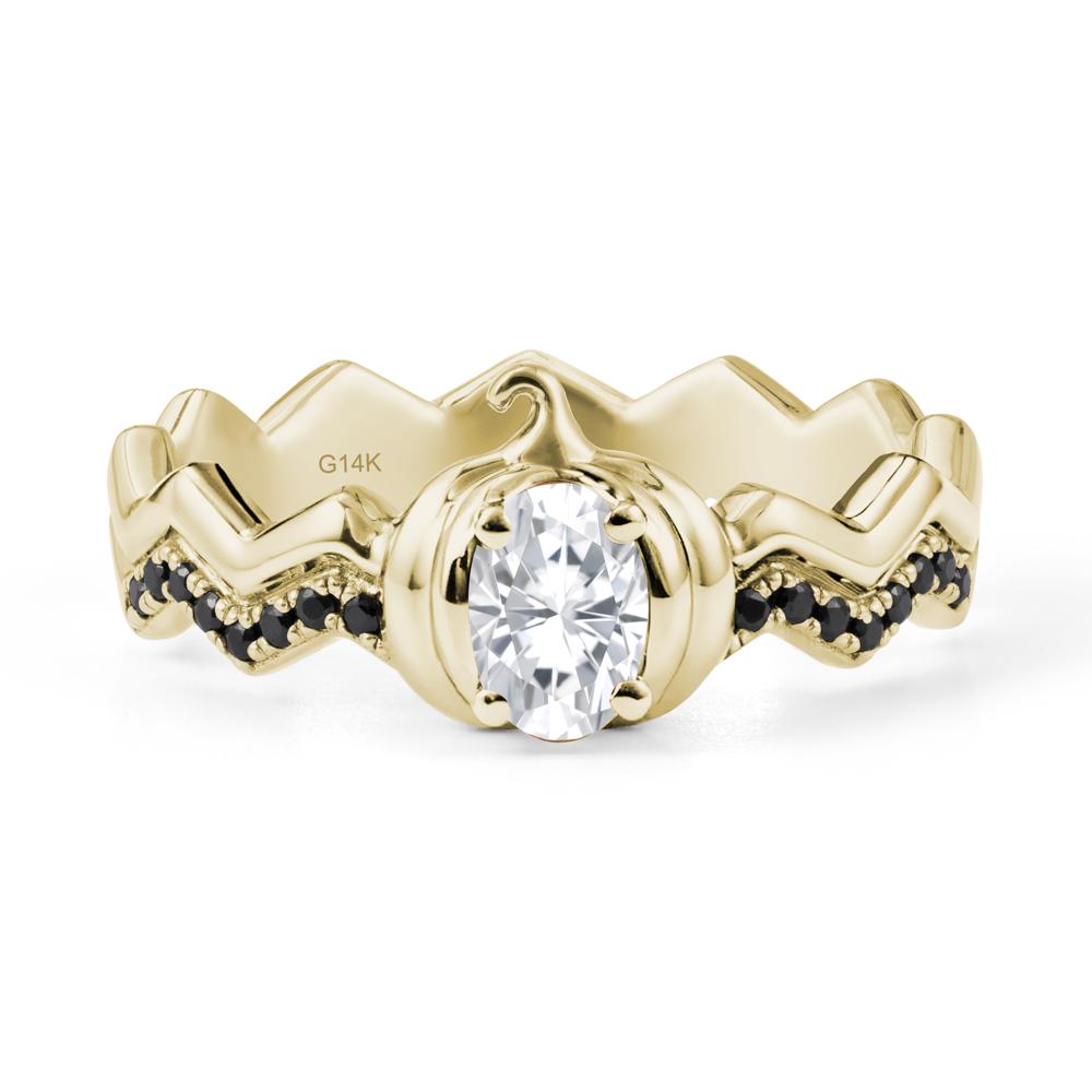 Oval Moissanite and Black Spinel Pumpkin Ring - LUO Jewelry #metal_14k yellow gold