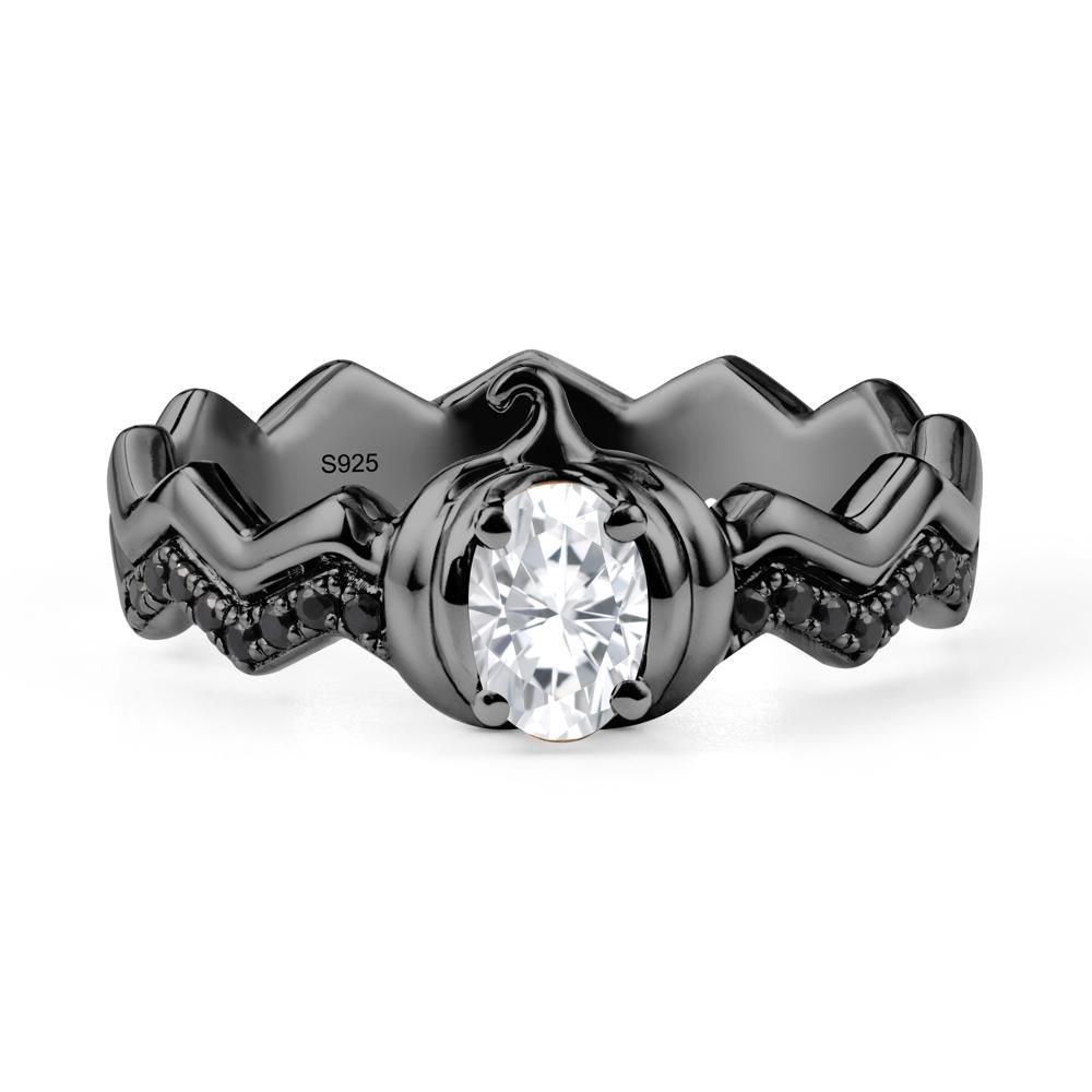Oval Moissanite and Black Spinel Pumpkin Ring - LUO Jewelry #metal_black finish sterling silver