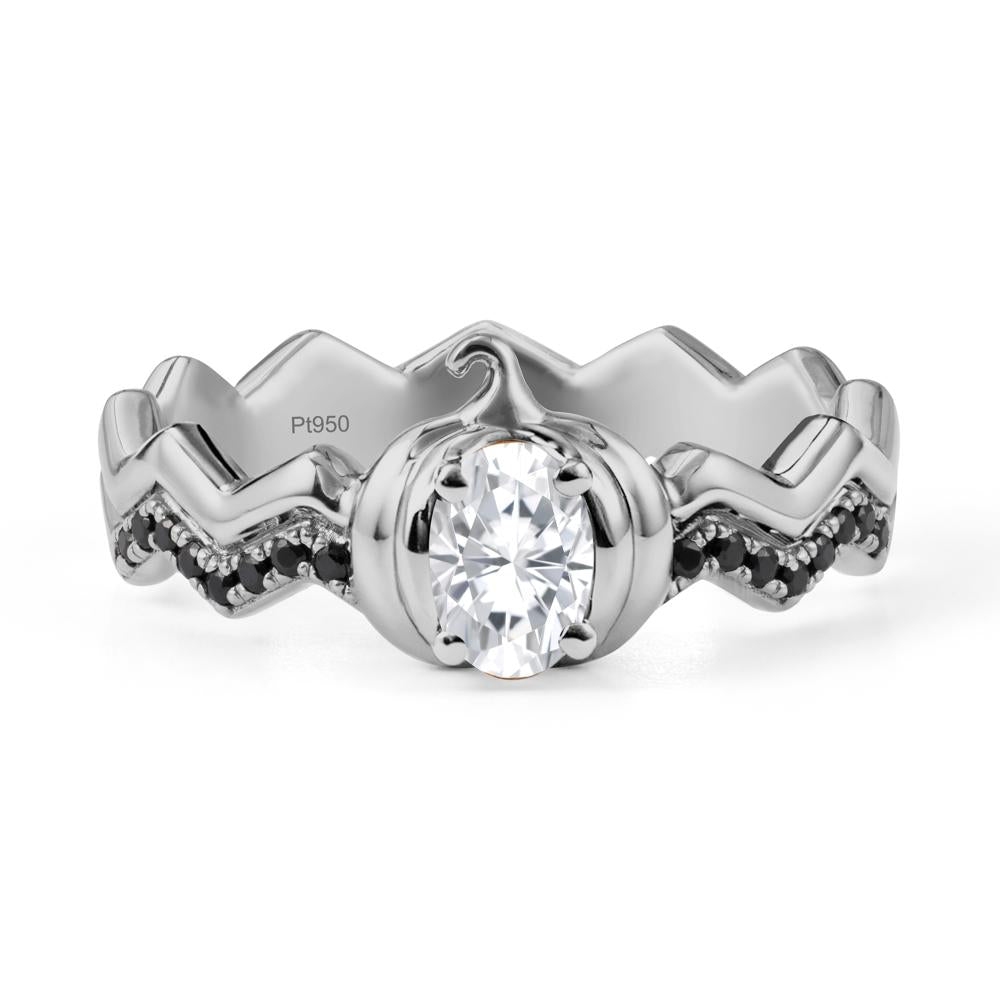 Oval Moissanite and Black Spinel Pumpkin Ring - LUO Jewelry #metal_platinum