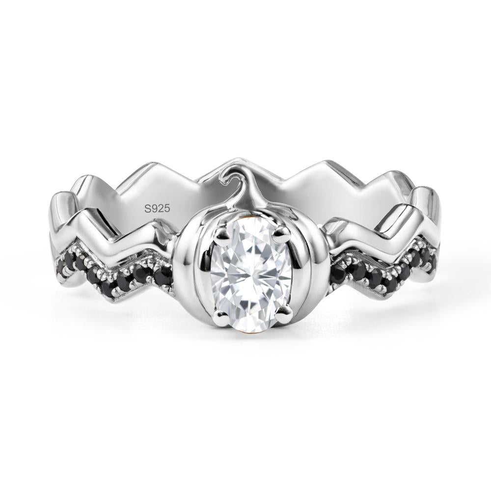 Oval Moissanite and Black Spinel Pumpkin Ring - LUO Jewelry #metal_sterling silver