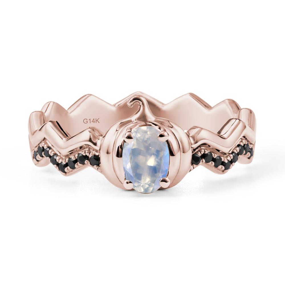 Halloween Pumpkin Moonstone and Black Spinel Ring - LUO Jewelry #metal_14k rose gold