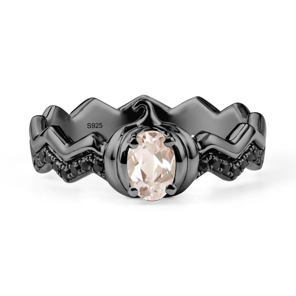 Oval Morganite and Black Spinel Pumpkin Ring - LUO Jewelry #metal_black finish sterling silver