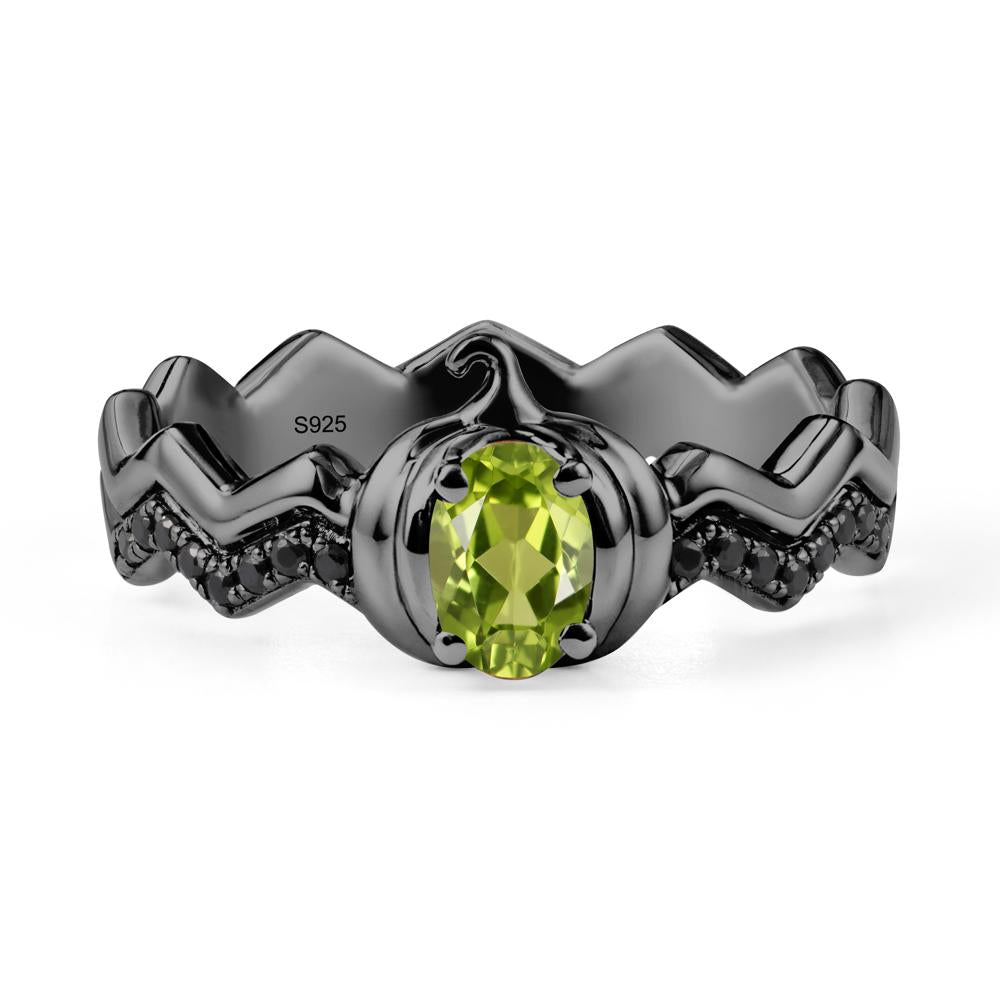 Halloween Pumpkin Peridot and Black Spinel Ring - LUO Jewelry #metal_black finish sterling silver