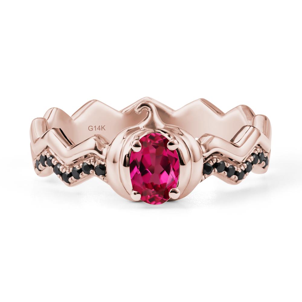 Oval Ruby and Black Spinel Pumpkin Ring - LUO Jewelry #metal_14k rose gold