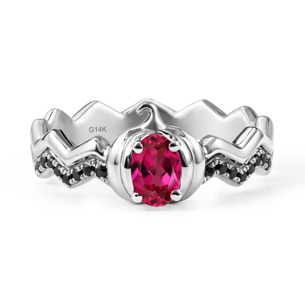 Oval Ruby and Black Spinel Pumpkin Ring - LUO Jewelry #metal_14k white gold