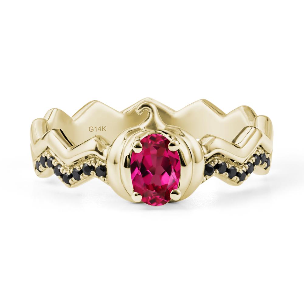 Oval Ruby and Black Spinel Pumpkin Ring - LUO Jewelry #metal_14k yellow gold