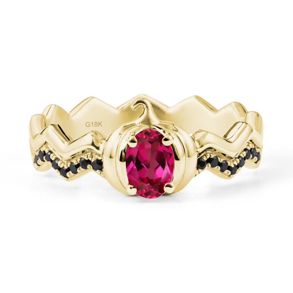 Oval Ruby and Black Spinel Pumpkin Ring - LUO Jewelry #metal_18k yellow gold