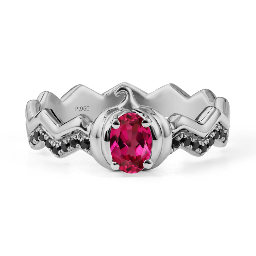Oval Ruby and Black Spinel Pumpkin Ring - LUO Jewelry #metal_platinum