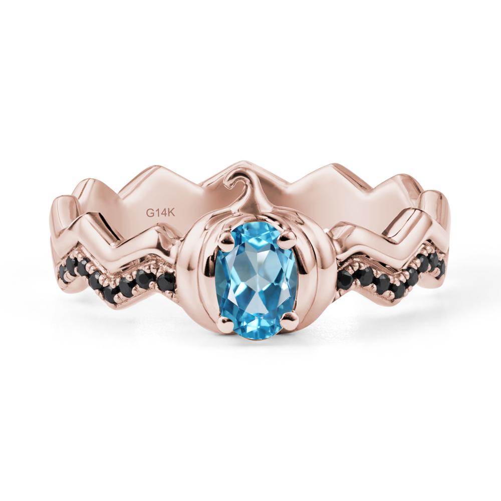 Oval Swiss Blue Topaz and Black Spinel Pumpkin Ring - LUO Jewelry #metal_14k rose gold