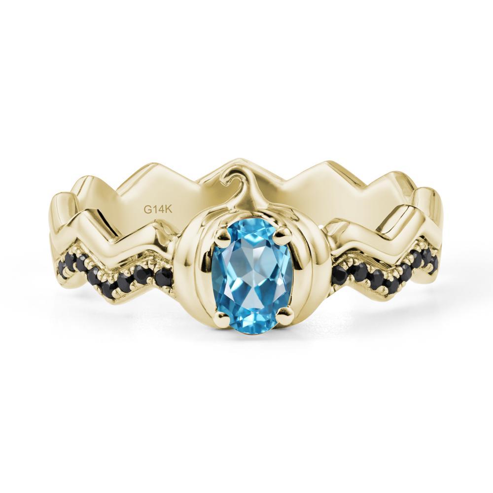Oval Swiss Blue Topaz and Black Spinel Pumpkin Ring - LUO Jewelry #metal_14k yellow gold