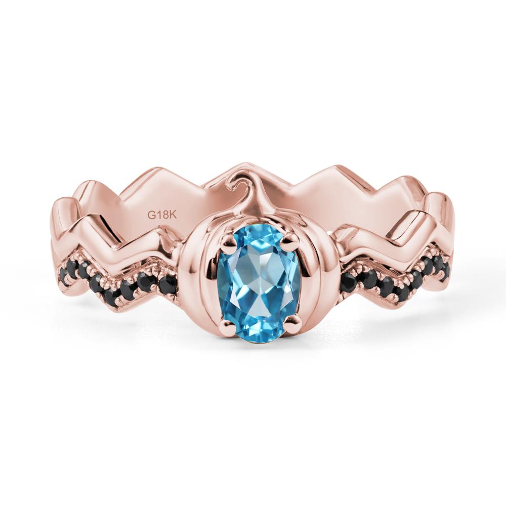 Oval Swiss Blue Topaz and Black Spinel Pumpkin Ring - LUO Jewelry #metal_18k rose gold
