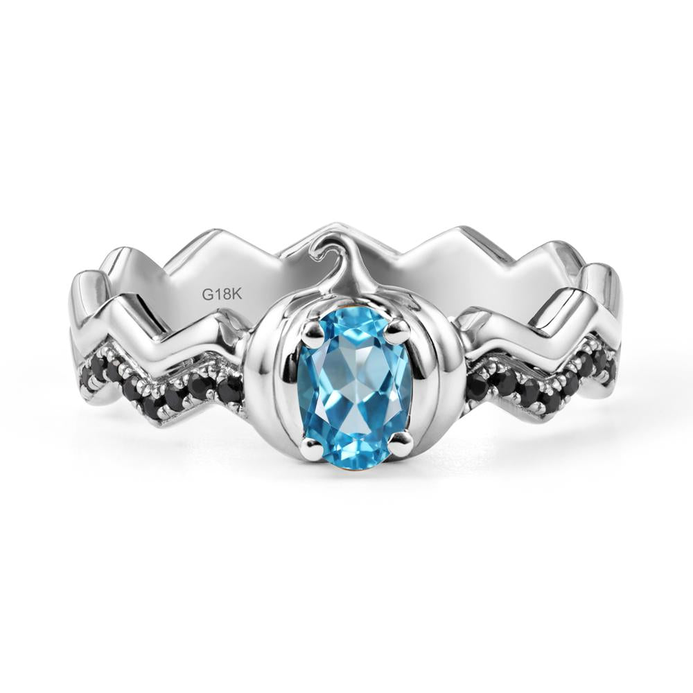 Oval Swiss Blue Topaz and Black Spinel Pumpkin Ring - LUO Jewelry #metal_18k white gold