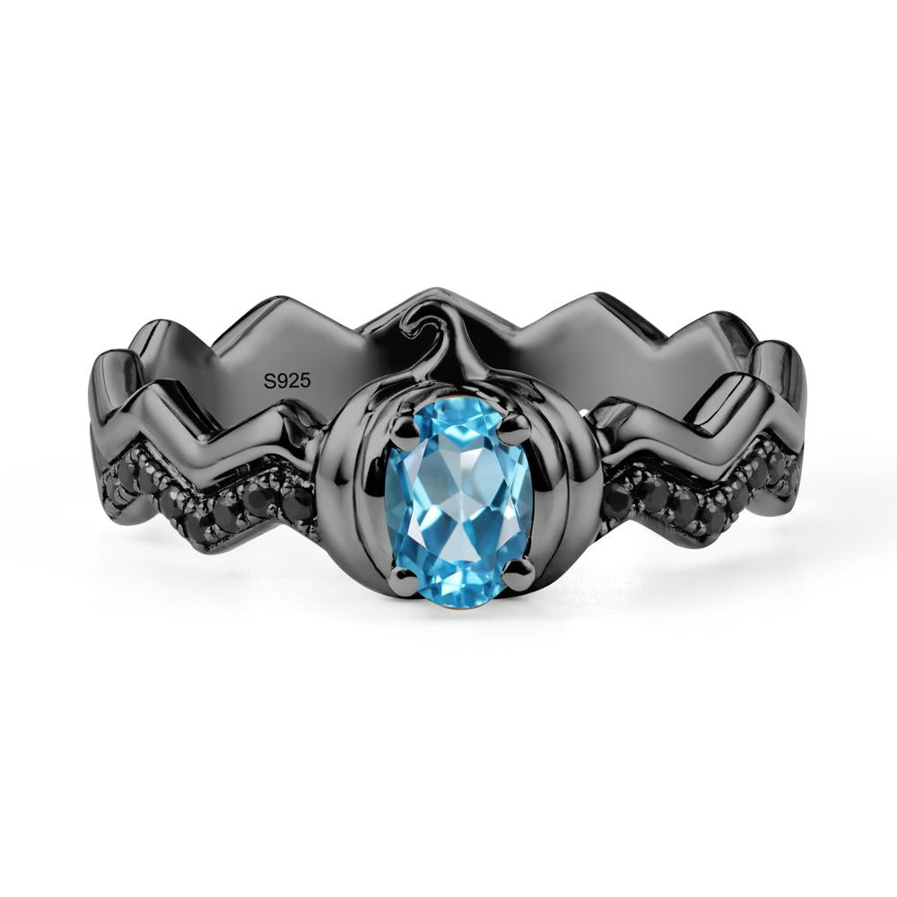 Oval Swiss Blue Topaz and Black Spinel Pumpkin Ring - LUO Jewelry #metal_black finish sterling silver