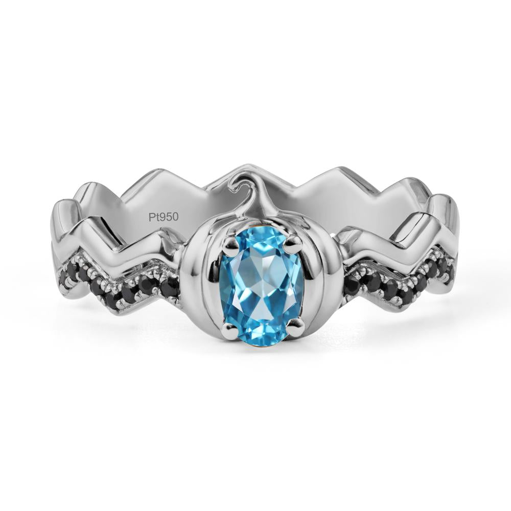 Oval Swiss Blue Topaz and Black Spinel Pumpkin Ring - LUO Jewelry #metal_platinum