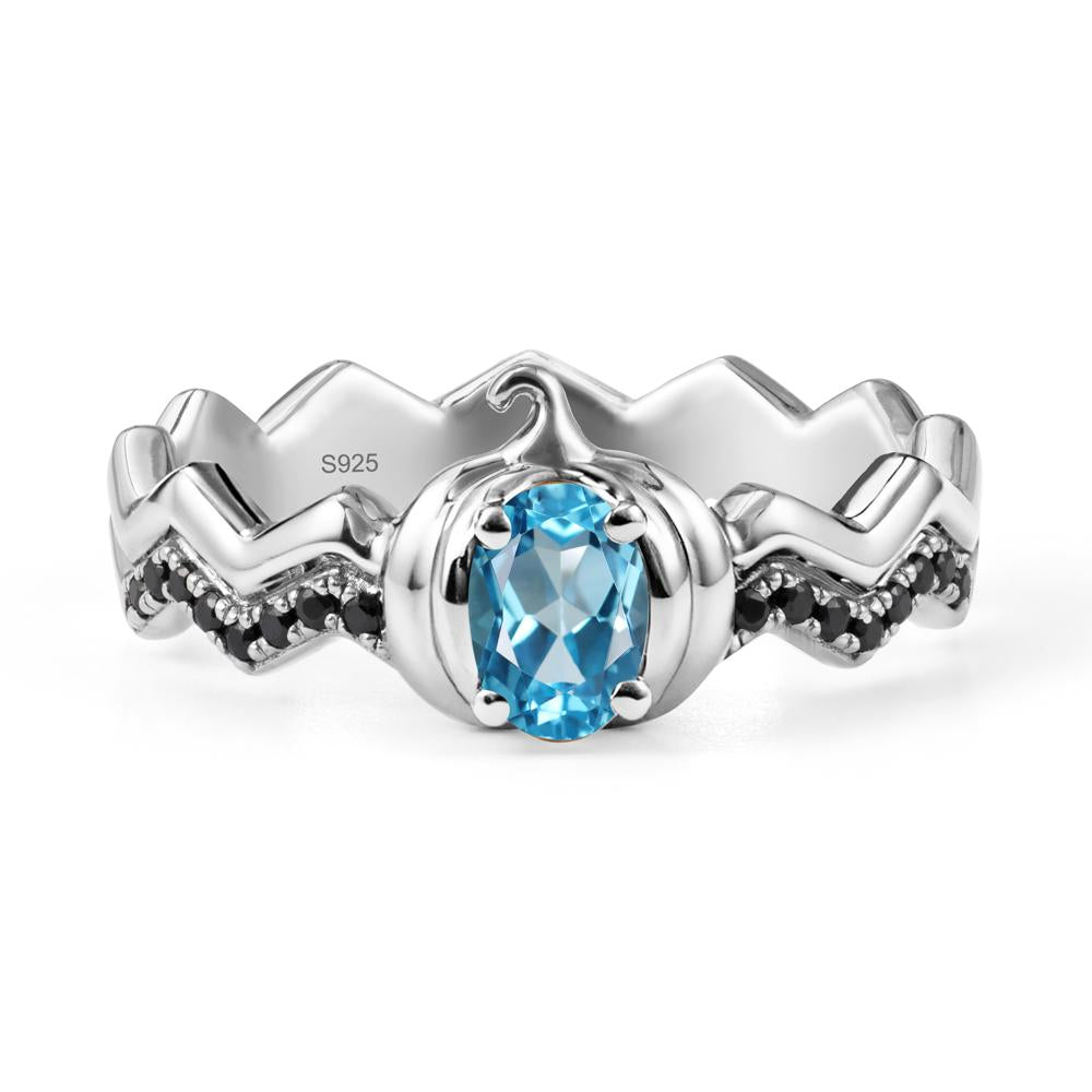 Oval Swiss Blue Topaz and Black Spinel Pumpkin Ring - LUO Jewelry #metal_sterling silver