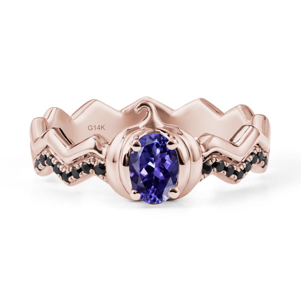 Halloween Pumpkin Tanzanite and Black Spinel Ring - LUO Jewelry #metal_14k rose gold