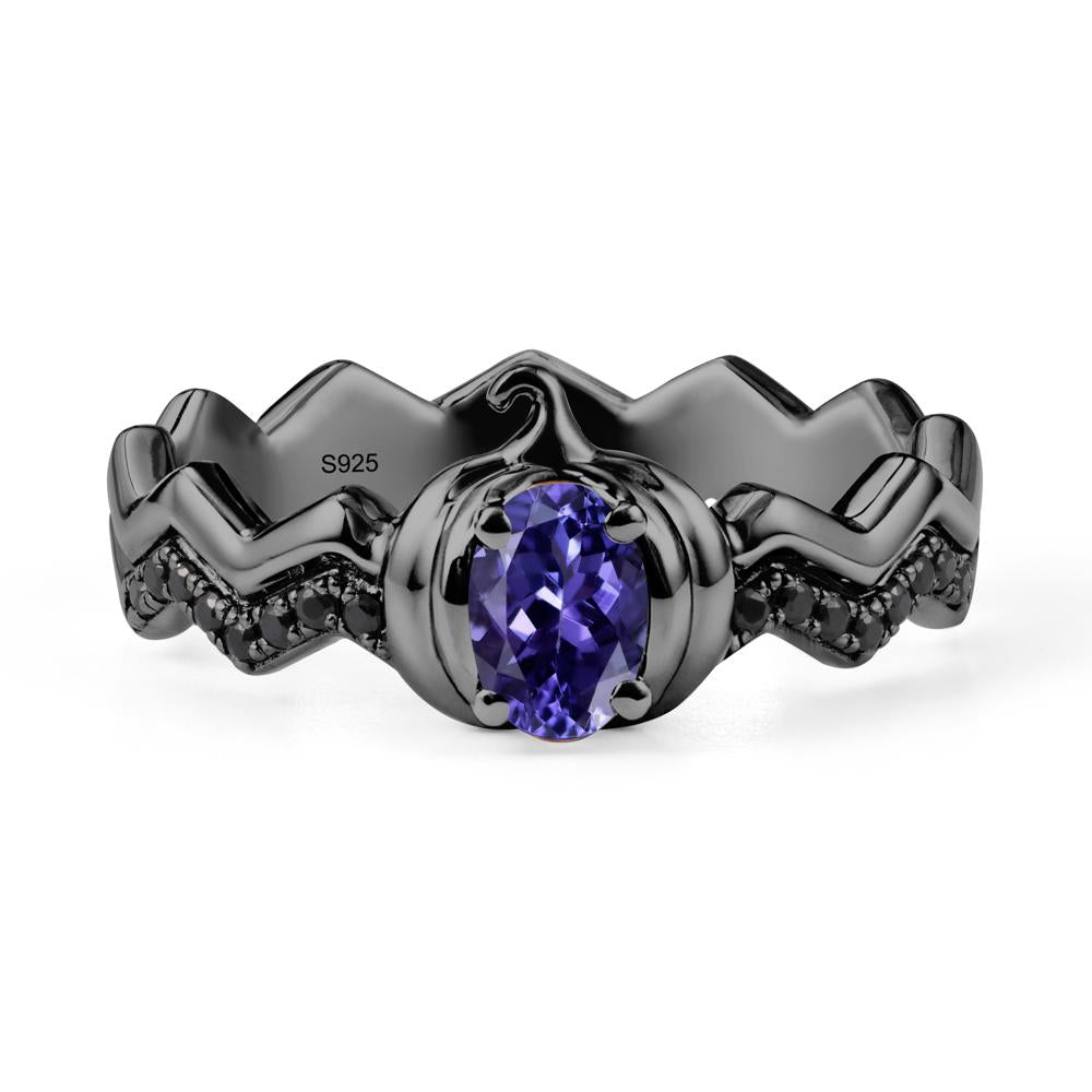 Halloween Pumpkin Tanzanite and Black Spinel Ring - LUO Jewelry #metal_black finish sterling silver