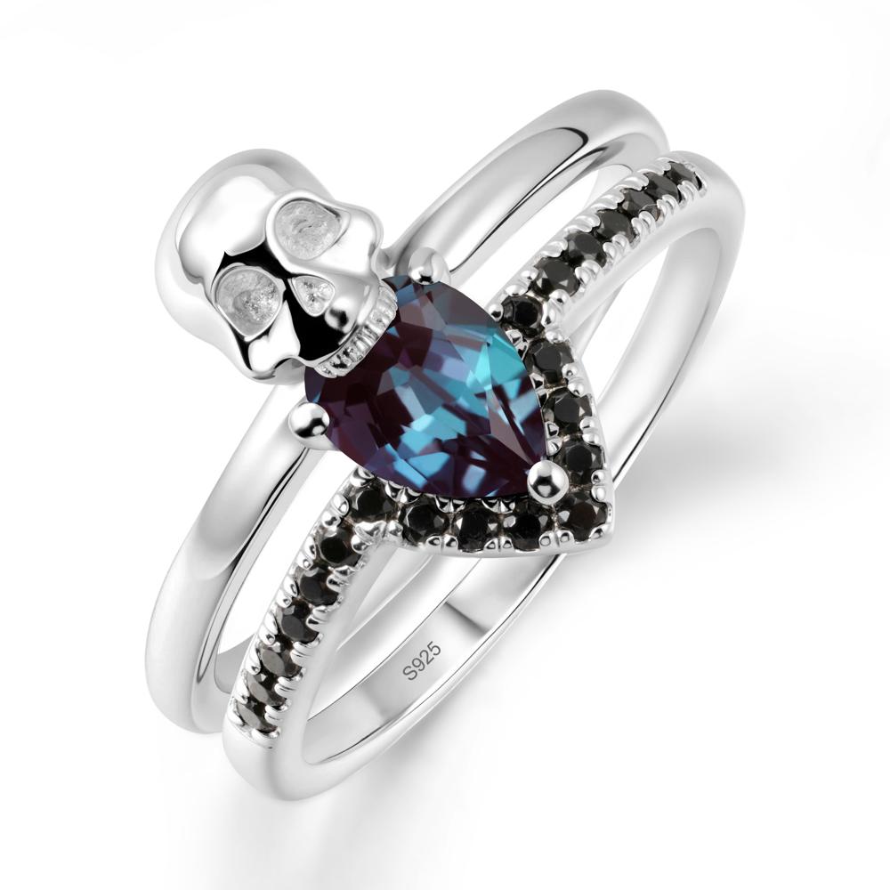 Double Band Skull Alexandrite and Black Spinel Ring - LUO Jewelry #metal_sterling silver