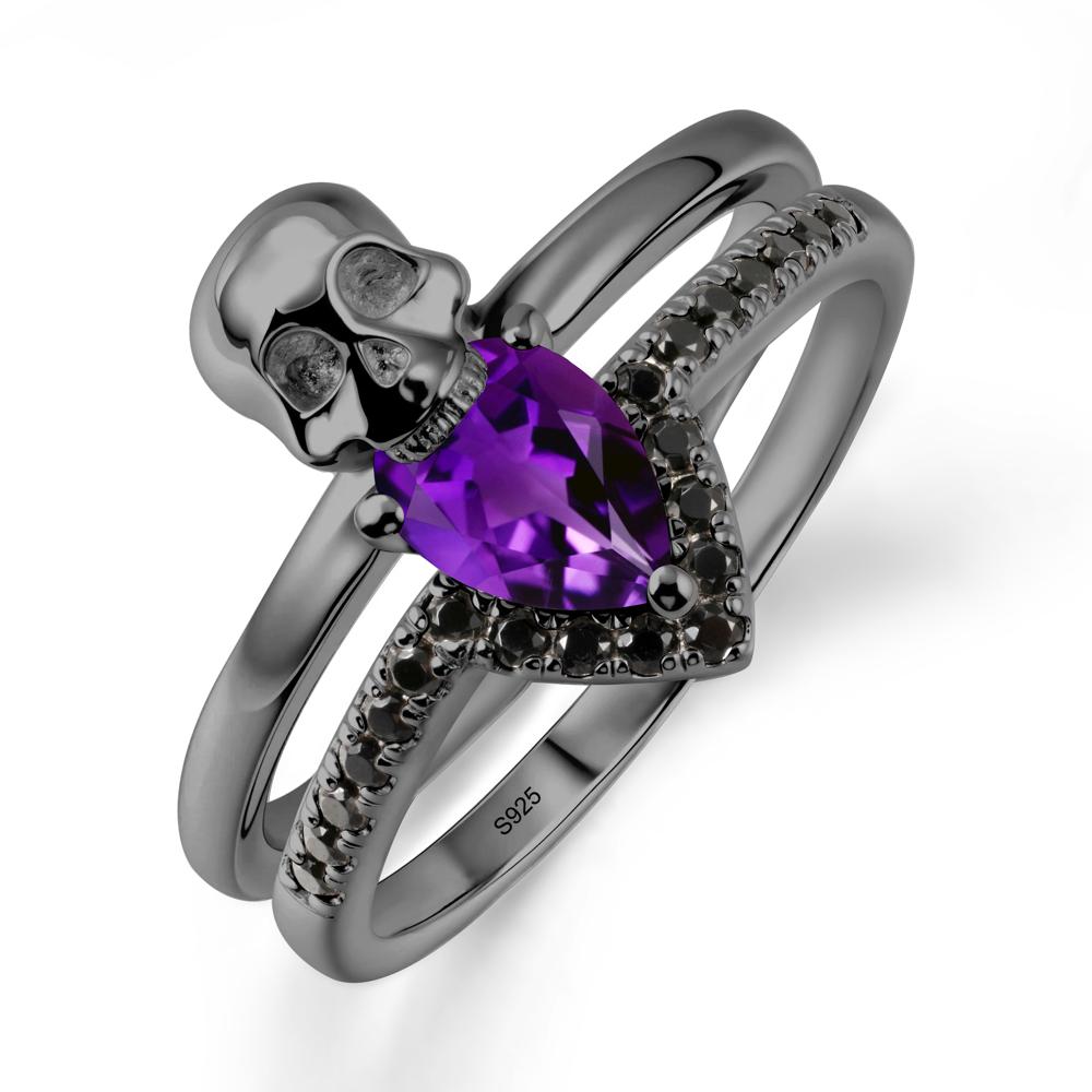 Skull Gothic Amethyst and Black Spinel Ring - LUO Jewelry #metal_black finish sterling silver