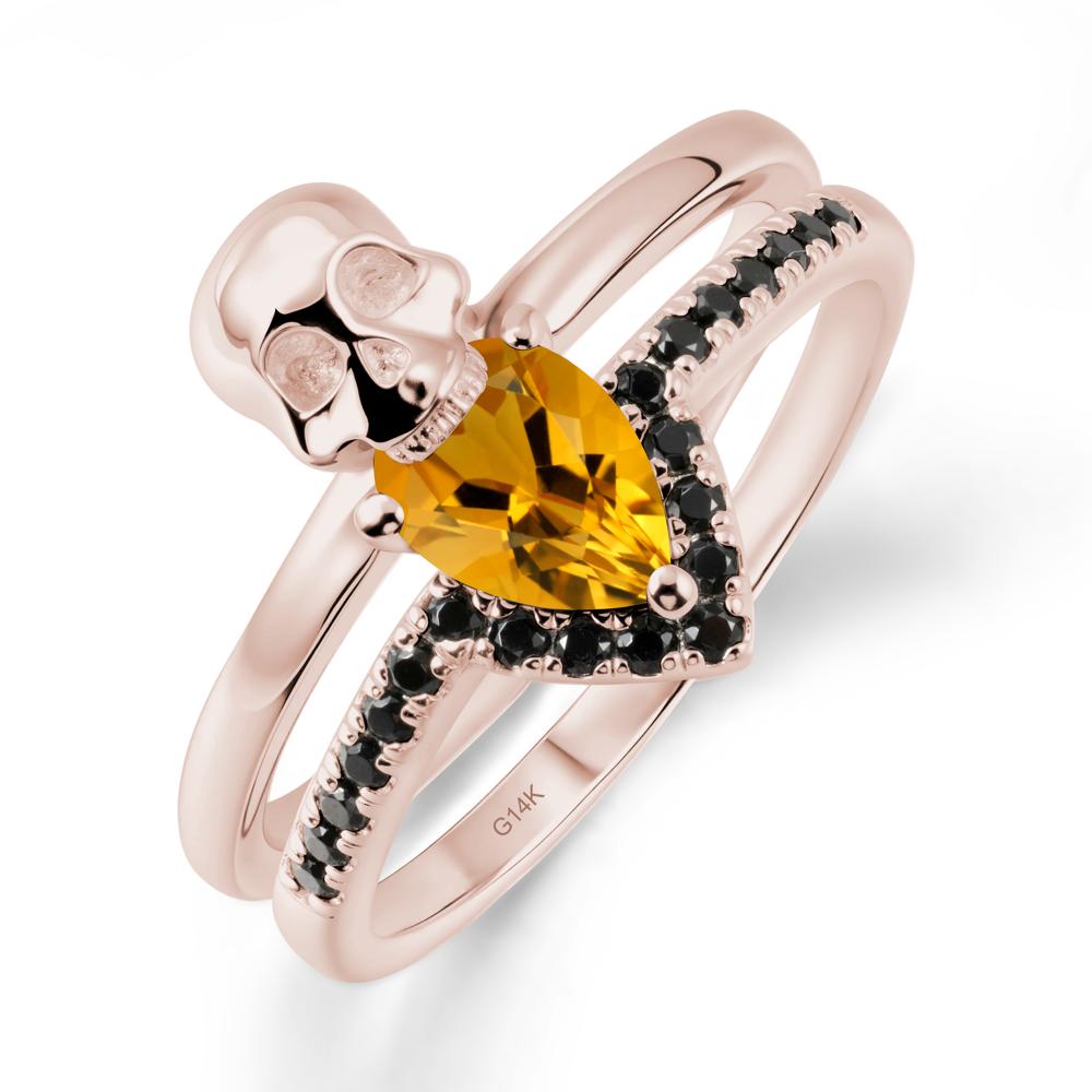 Skull Gothic Citrine and Black Spinel Ring - LUO Jewelry #metal_14k rose gold
