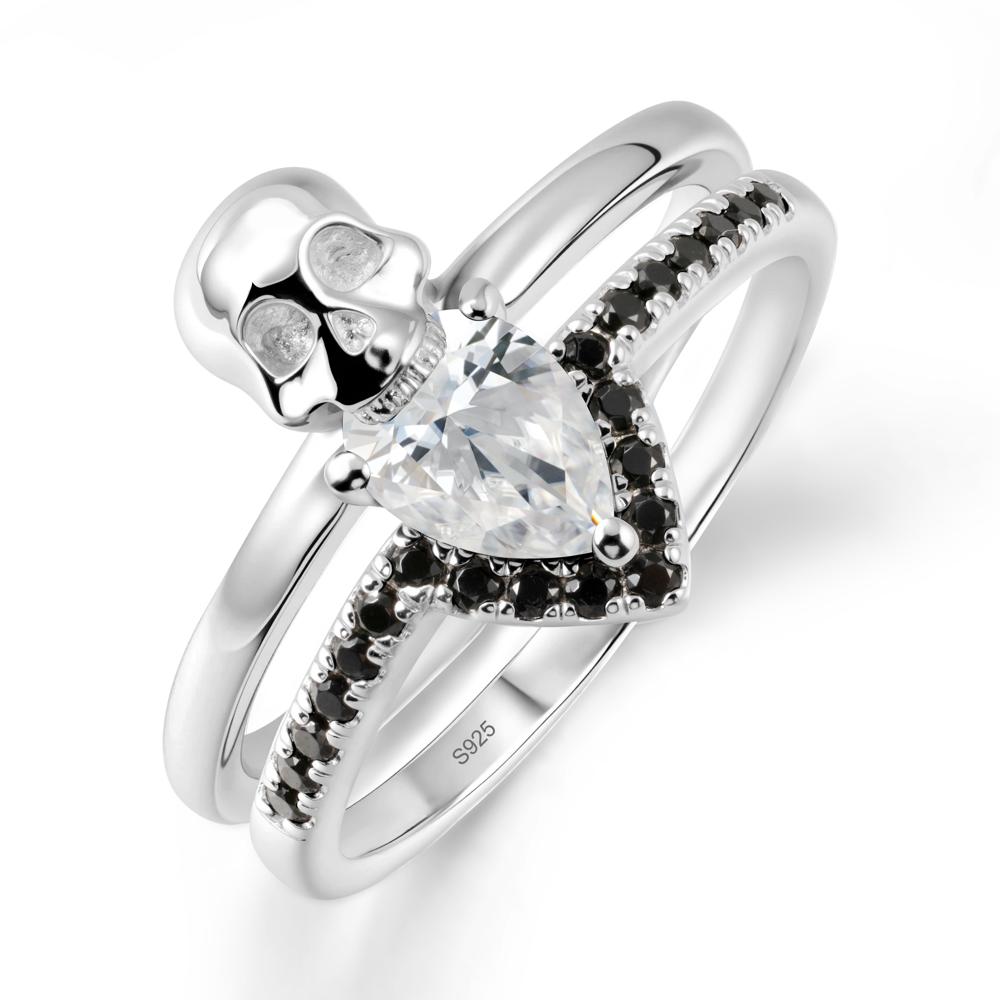 Halloween Skull Cubic Zirconia and Black Spinel Ring - LUO Jewelry #metal_sterling silver