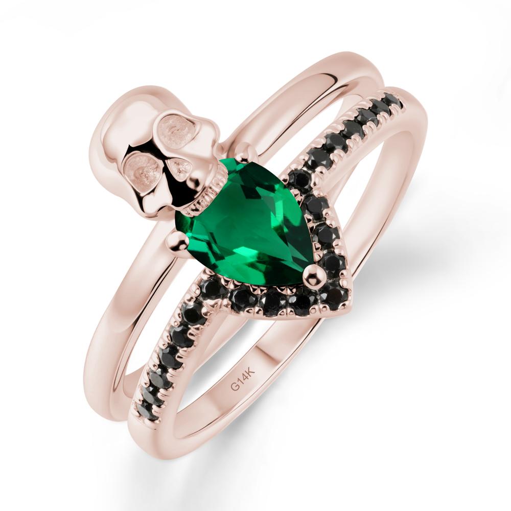 Pear Shaped Emerald and Black Spinel Halloween Ring - LUO Jewelry #metal_14k rose gold